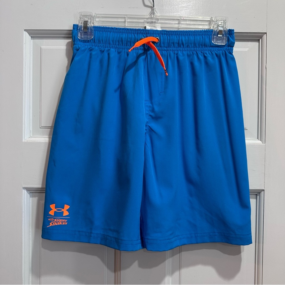 Under Armour Boys 2-in-1 Compression Super Soaker Blue Volley Swim Shorts Large